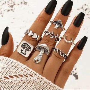 Vintage Boho 7pc Stackable Ring Set Joint Rings Silver